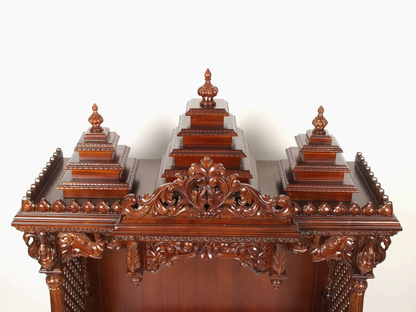 Large Carved Wooden Temple for Home | Wood & Marble Pooja Mandir