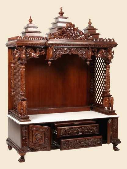 Traditional Indian hand carved wooden temple for home