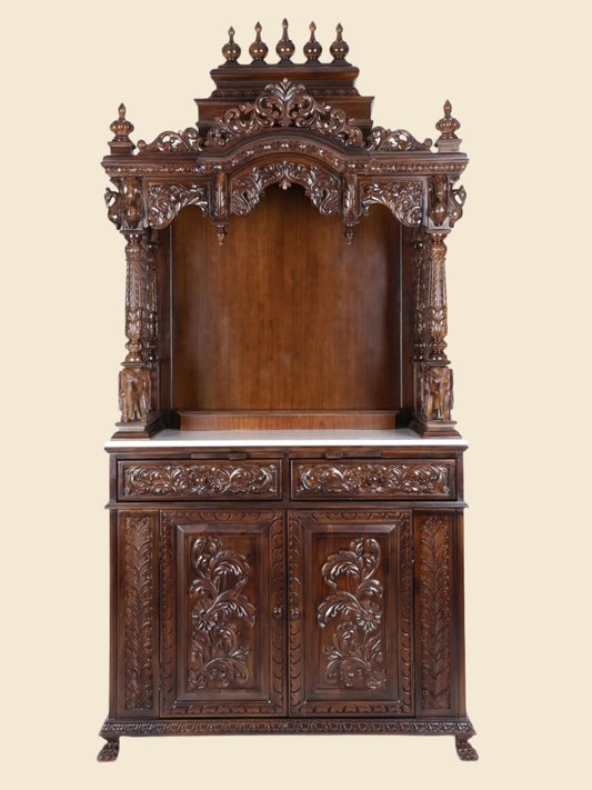 Large handmade floor standing wooden temple for home with traditional Indian pooja mandir design