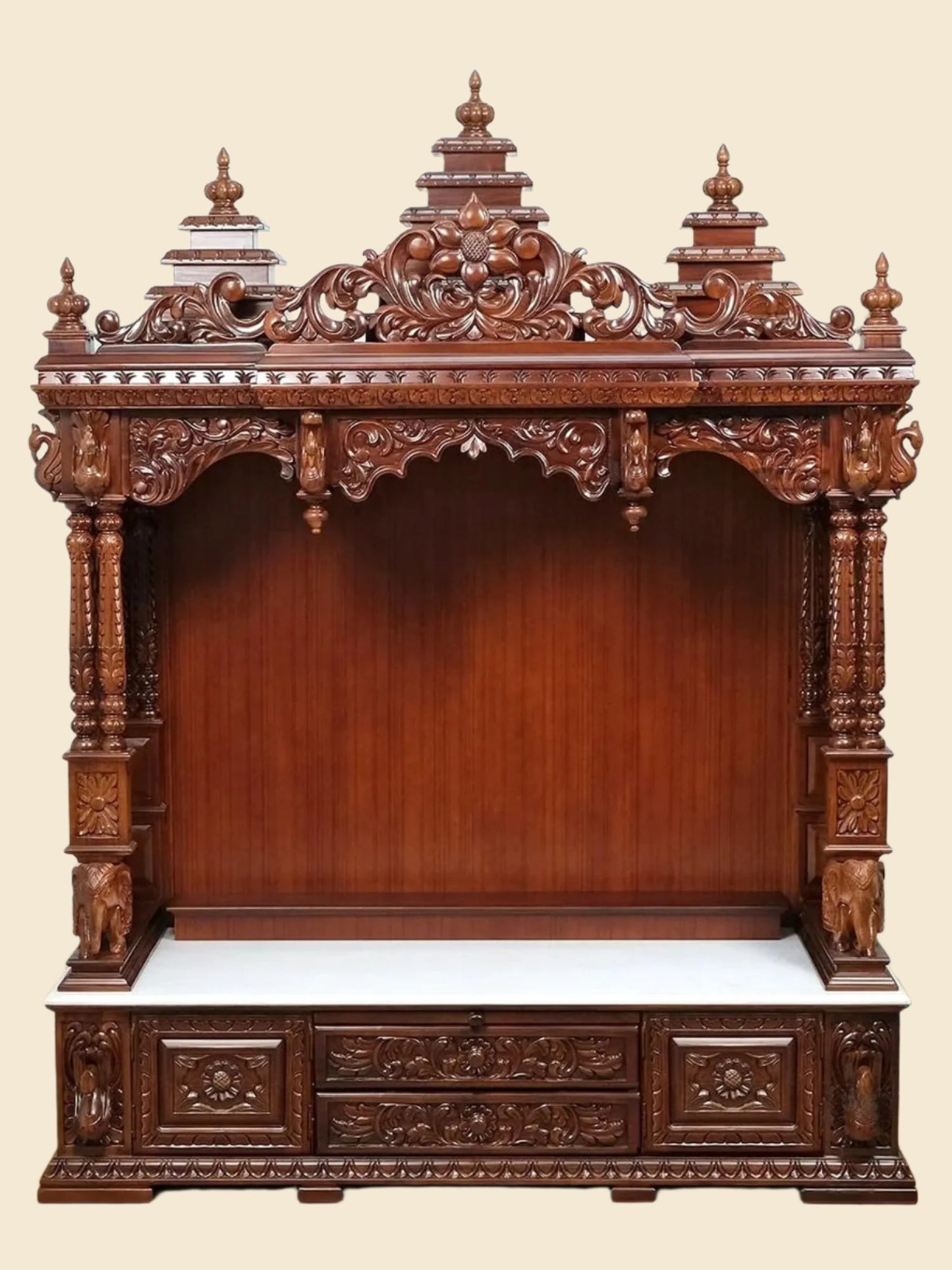 Large handcrafted wooden pooja mandir for home prayer room
