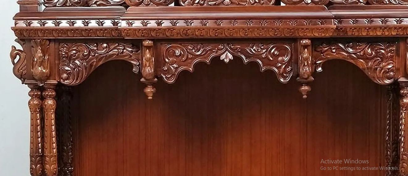 Large handmade wooden temple for home with traditional Indian pooja mandir design