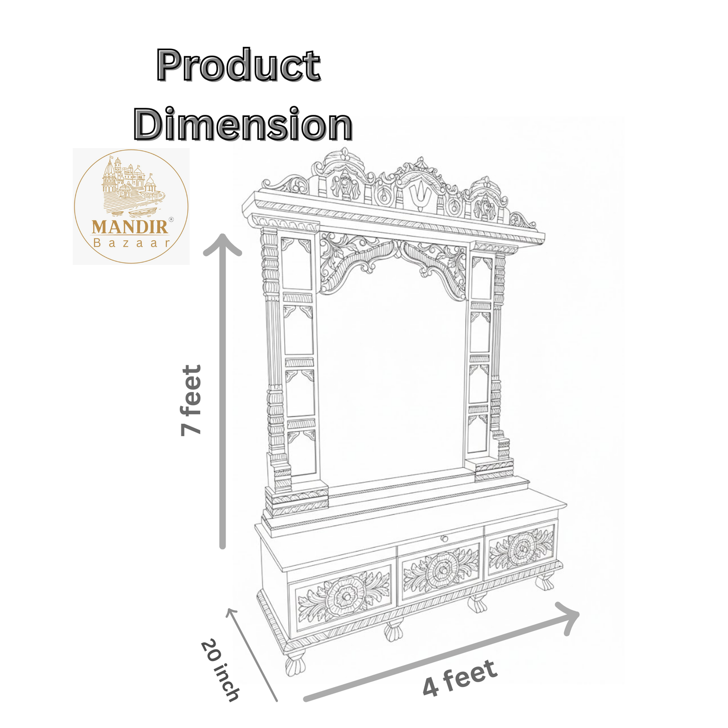 Large teak wood home temple with spacious prayer area suitable for large Hindu idols