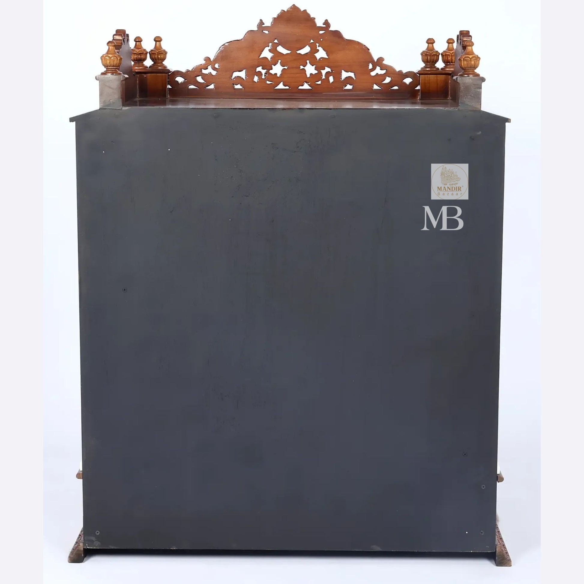 Handcrafted carved wooden pooja mandir with storage drawers