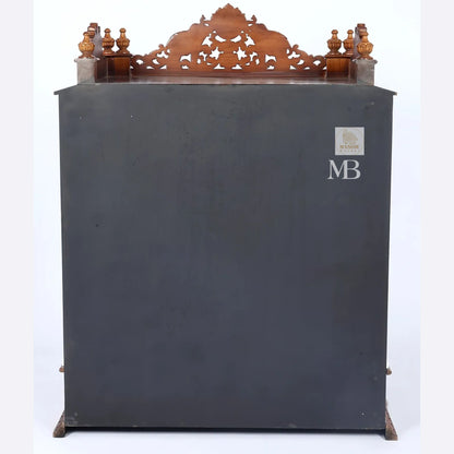 Handcrafted carved wooden pooja mandir with storage drawers