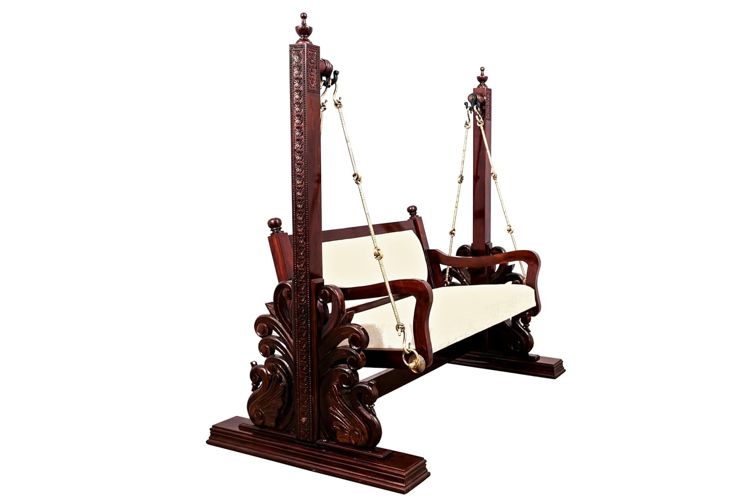 Luxury 2 seater teak wood swing with stand and cushions