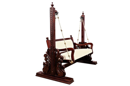 Luxury 2 seater teak wood swing with stand and cushions