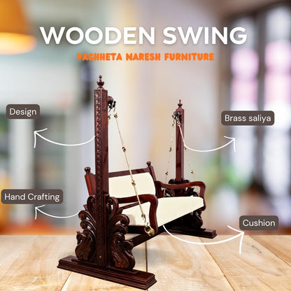 Traditional teak wood jhula with decorative brass chain