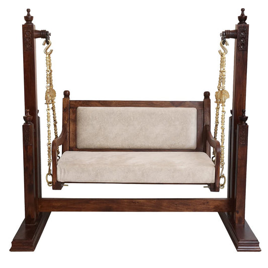 Luxury hand carved rosewood wooden swing jhula with brass chains