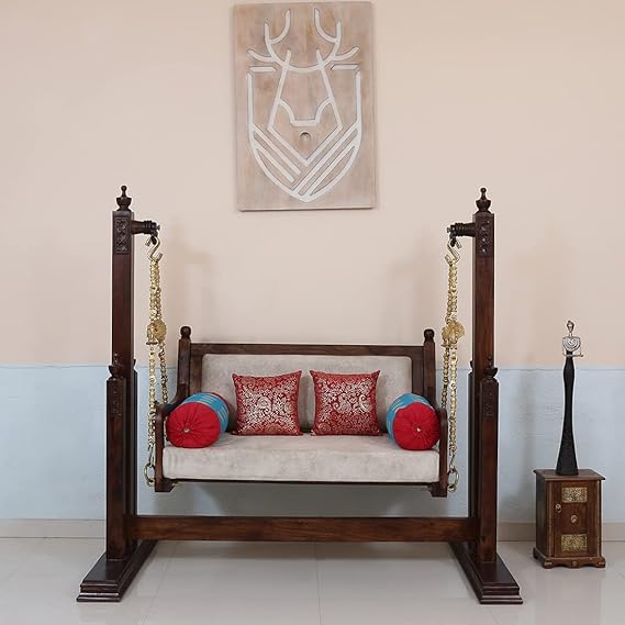 Luxury rosewood wooden swing with decorative brass chains
