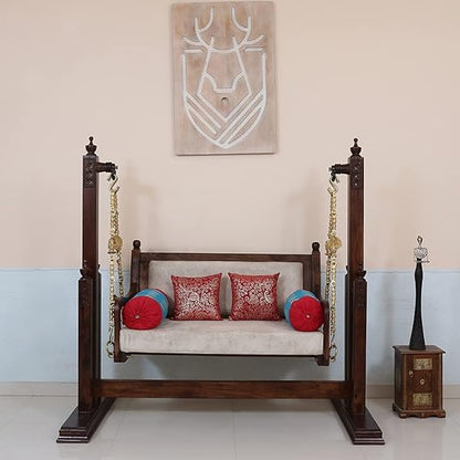 Luxury rosewood wooden swing with decorative brass chains