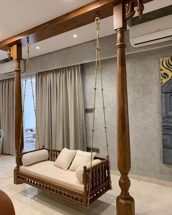 Luxury solid teak wood 2 seater Jhula with pure brass chains