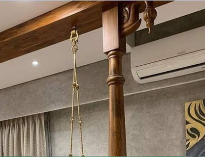 Teak wood Jhula with pure brass chains and peacock detailing