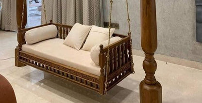 Teak wood 2 seater Jhula with 4 inch foam mattress