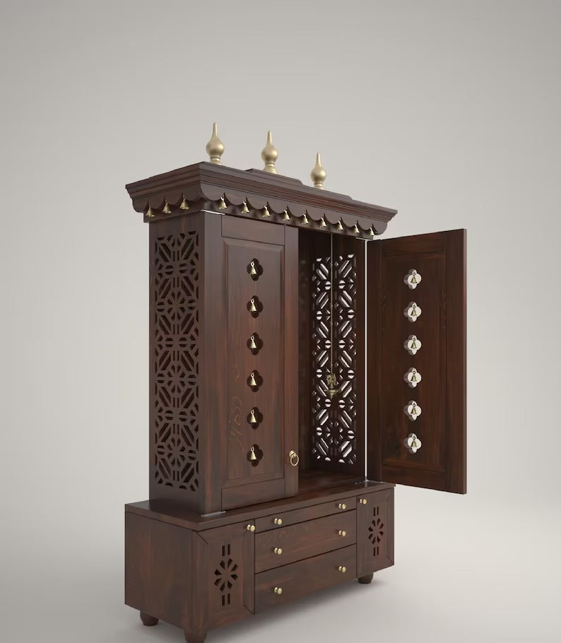 Solid Tulip wood free-standing pooja temple