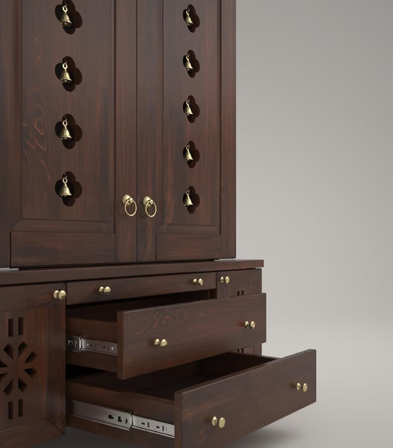 Wooden home temple with pull-out tray