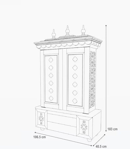 Wooden pooja mandir with brass hanging lamps