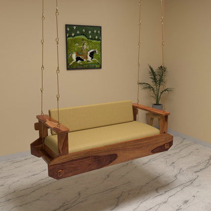 Majestic montage style handmade wooden swing with soft upholstery