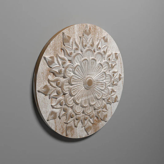 Captivating Carved Flower White Distressed Wall Art for a Rustic Elegance