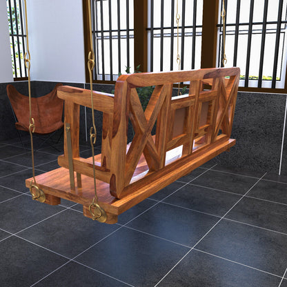 Handcrafted modern wooden jhula with castle style tile design