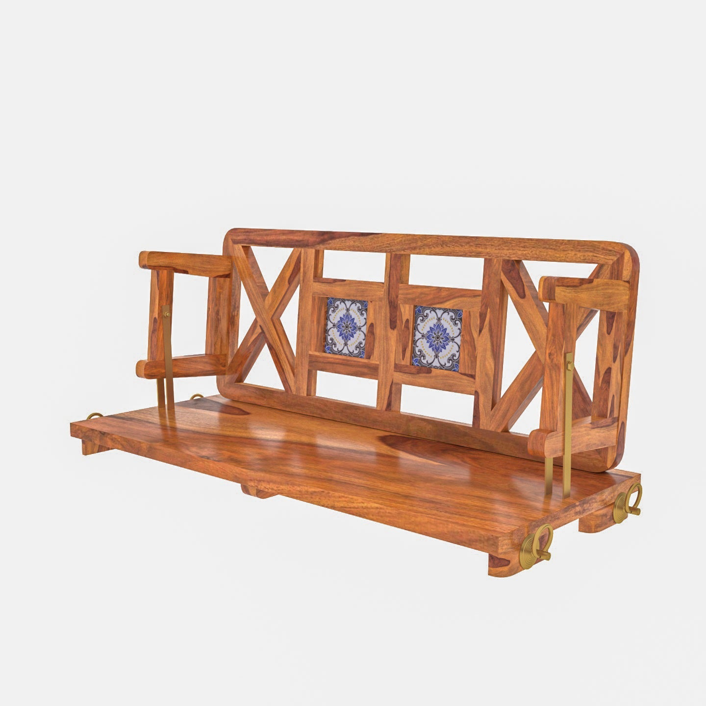 Handcrafted modern wooden jhula with castle style tile design