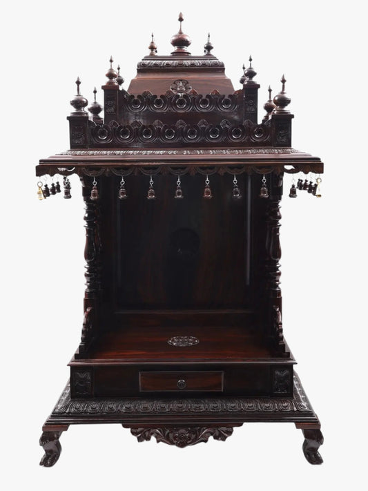 Mysore style handmade wooden temple for home with traditional Indian design