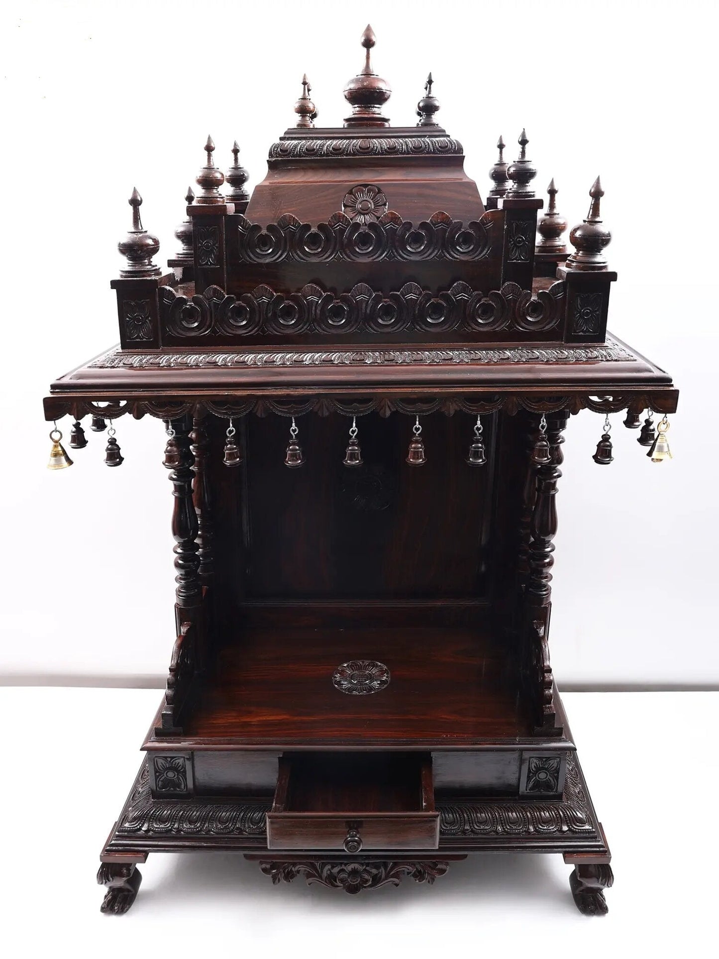 Mysore style handmade wooden temple for home with traditional Indian design