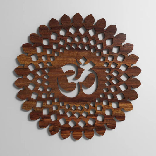 Solid Teak Om Symbol Wall Decor for Spiritual Harmony