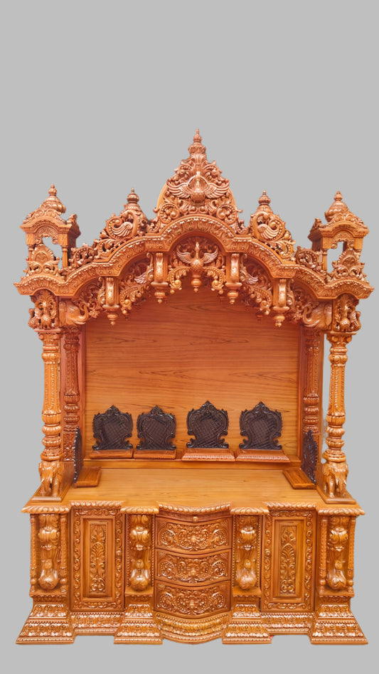 Super Large Designer Wooden Temple | Wooden Pooja Mandir | Temple With Doors & Drawers | Handmade | Made In India