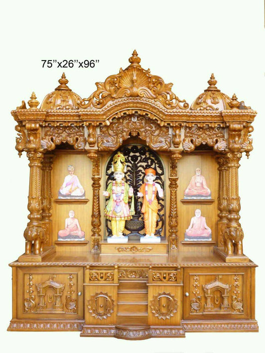 Wooden Temple | Wooden Pooja Mandir | Temple With Doors & Drawers | Handmade