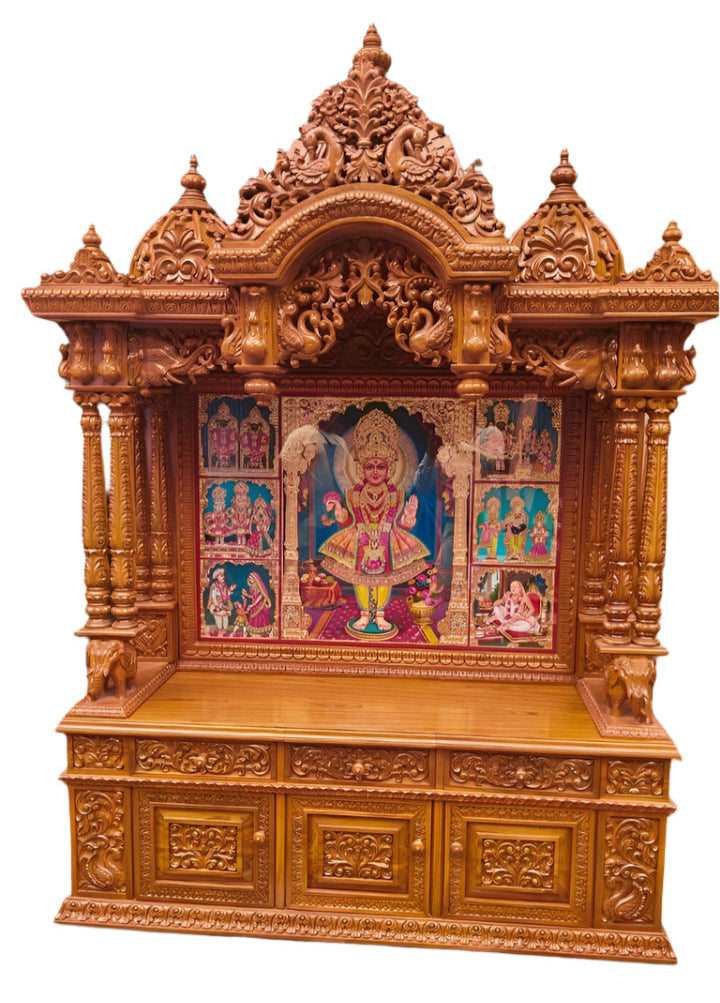 Large wooden pooja mandir with doors and drawers for home