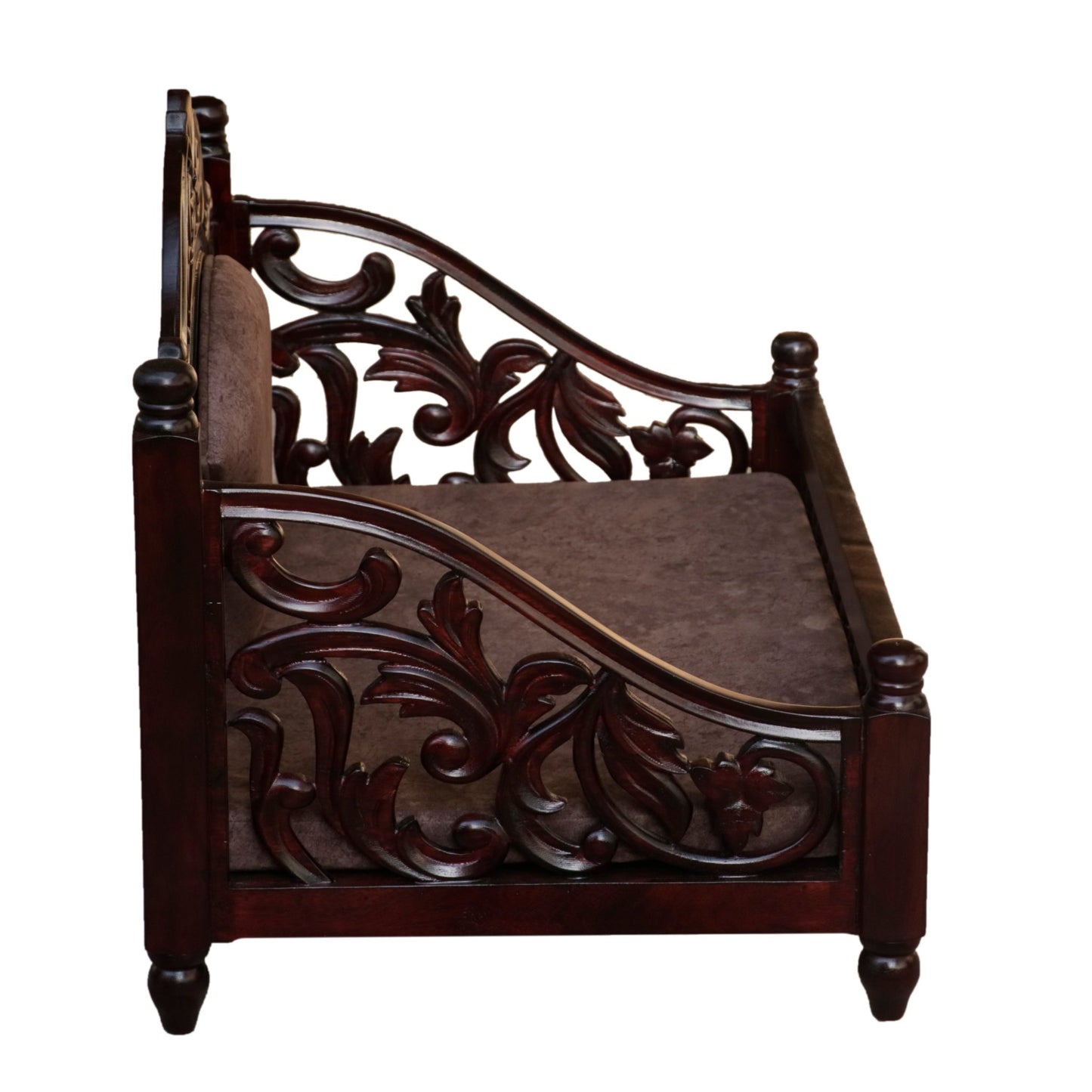  Sheesham or Acacia carved wooden swing with velvet cushion