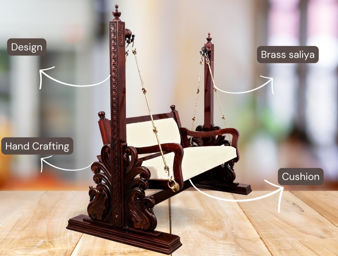 Handcrafted Sheesham wood swing chair with stand
