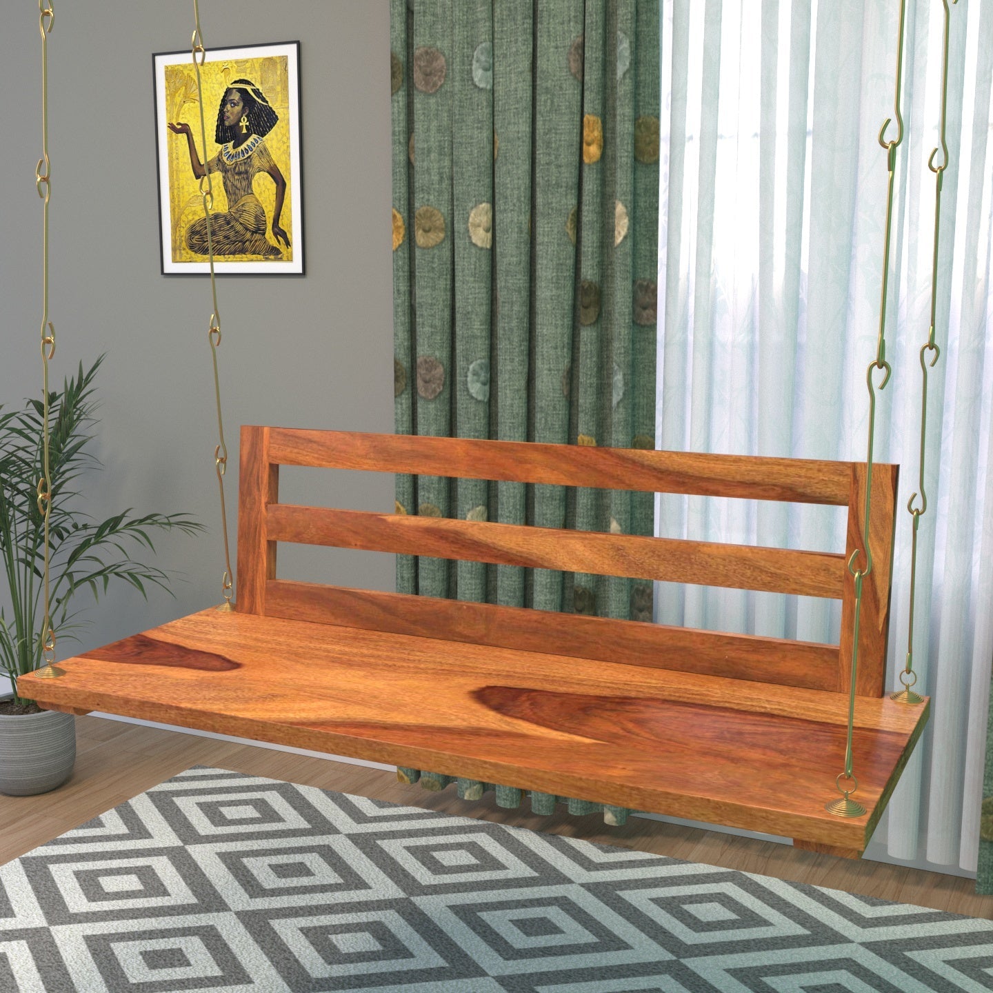 Premium strip back Sheesham wooden swing for home