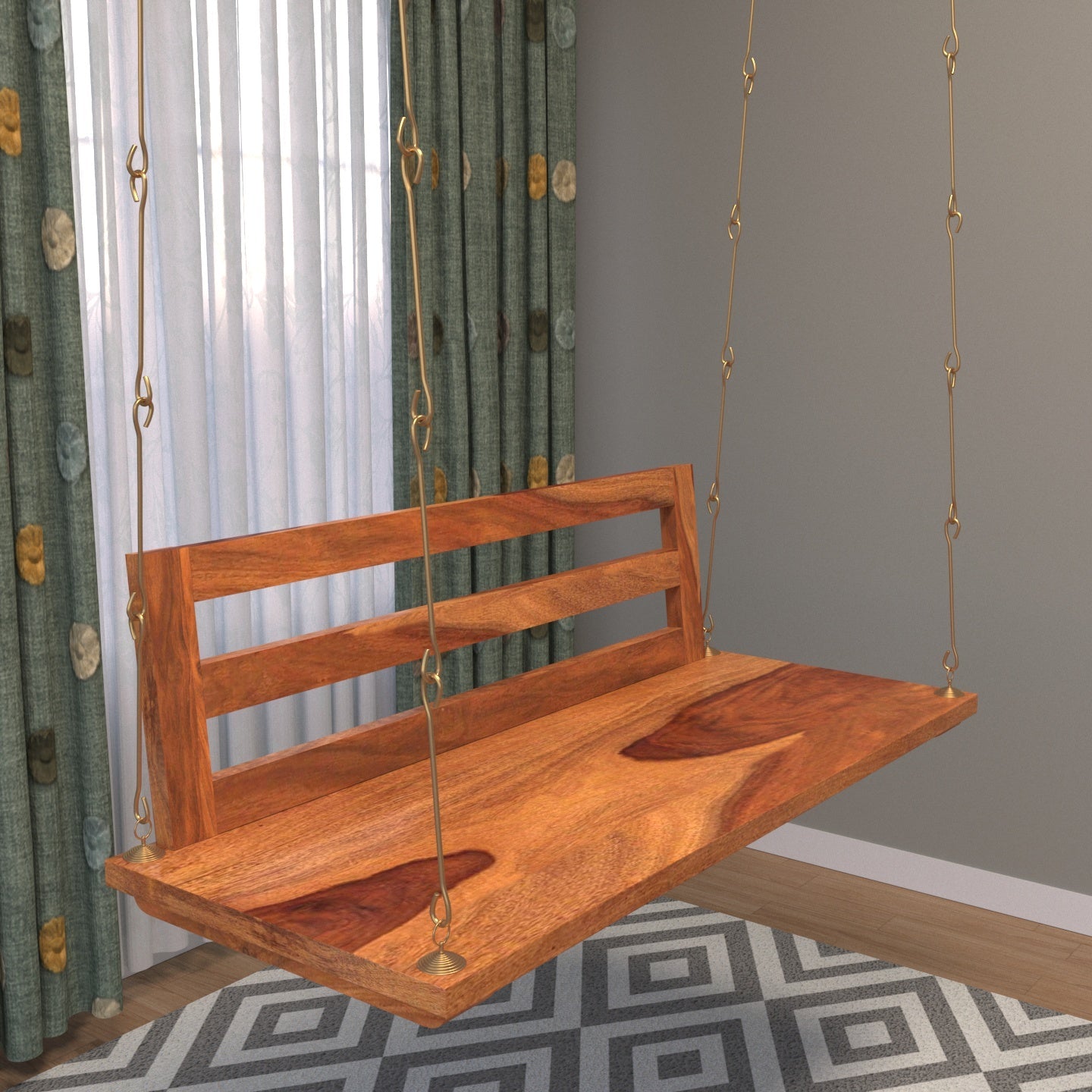 Strip back Sheesham wood jhula front view