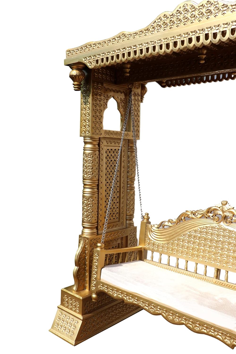 Royal Teak Wood Jhoola with brown and golden glossy finish