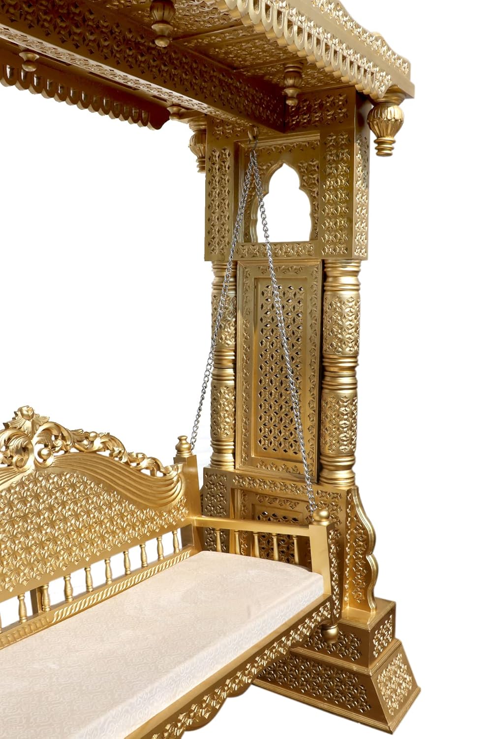 Handcrafted royal Teak Wood swing by Mandir Bazaar