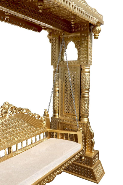 Handcrafted royal Teak Wood swing by Mandir Bazaar
