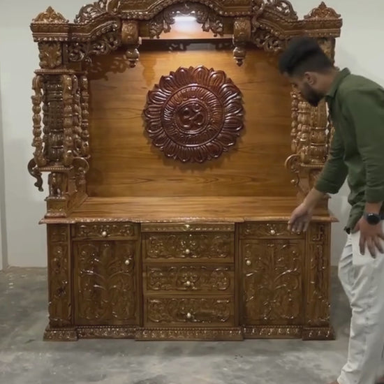 Side view of 7 ft large wooden pooja mandir for home
