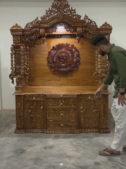 Side view of 7 ft large wooden pooja mandir for home