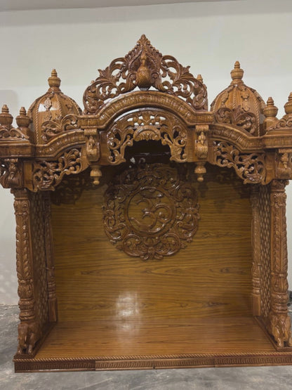 48 Inch Traditional Hindu Temple with OM Carving | Hand Carved Wooden Home Temple | Mandir Bazaar