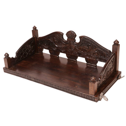 Handcrafted Rajasthani carved wooden swing with traditional backrest