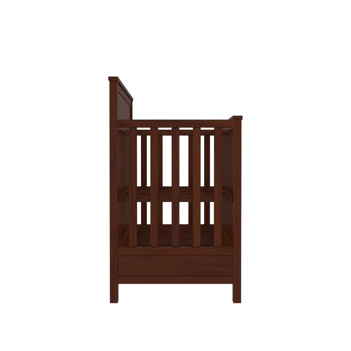 Wooden baby cradle for nursery with natural teak wood finish