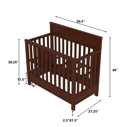 Wooden baby cradle for nursery with natural teak wood finish