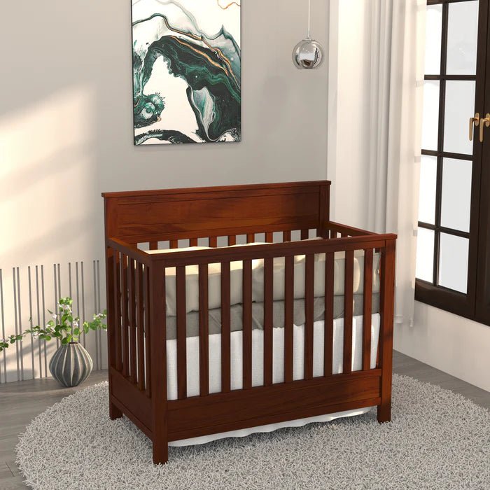 Wooden baby cradle for nursery with natural teak wood finish