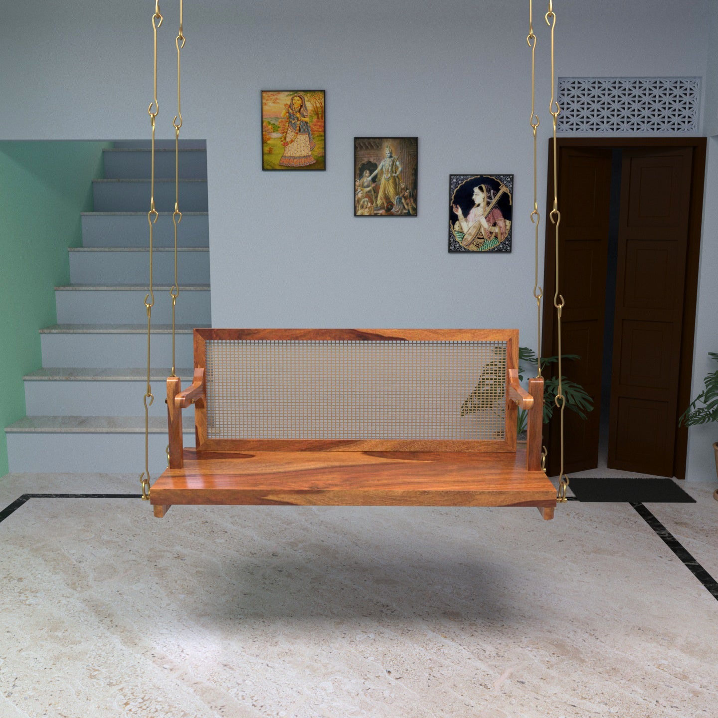 Sheesham wood jhula with authentic cane backrest