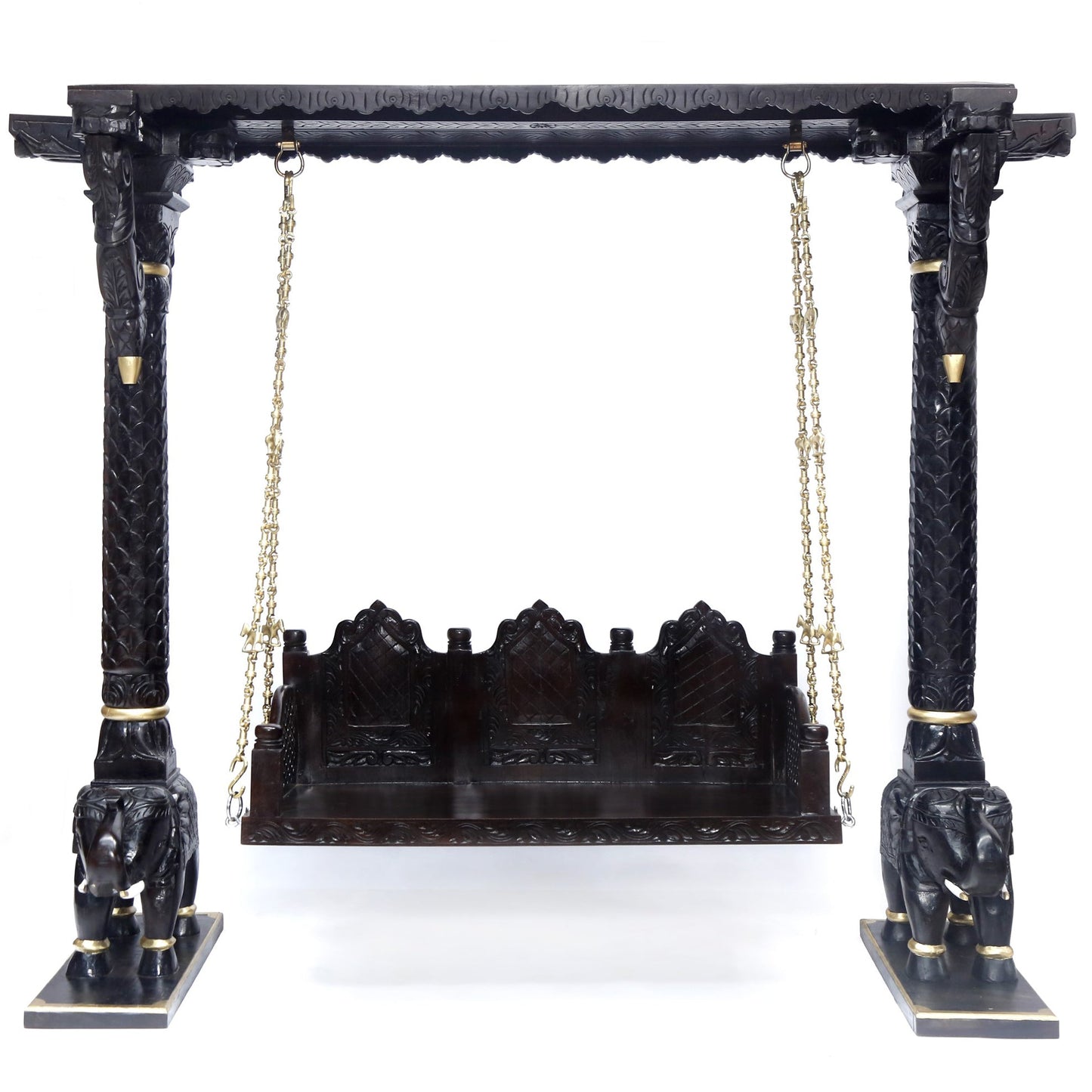Royal elephant pillar wooden swing with brass chain