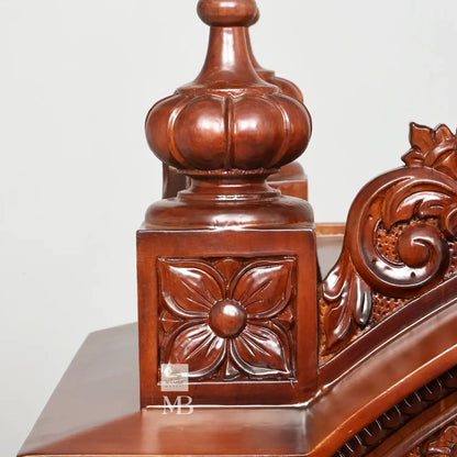 Sheesham wood home temple with carved pillars spacious pooja area and storage drawers
