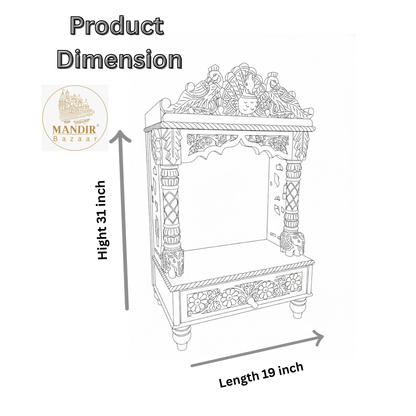Technical dimension diagram showing 31 inch height and 19 inch length for Sheesham wood tabletop mandir