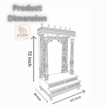 Technical dimension sketch showing 72 inch height, 40 inch width, and 24 inch depth for wooden temple