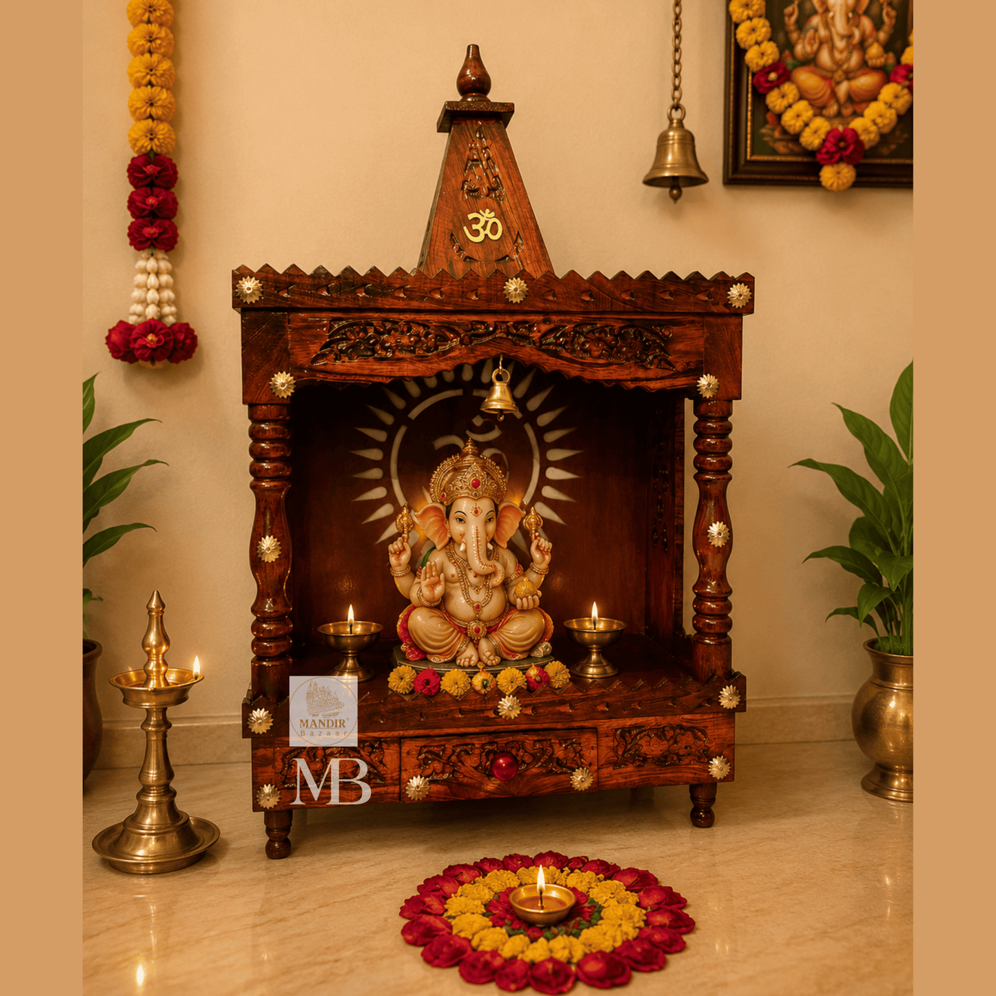Small Pooja Mandir for Home – Handcrafted Hindu Temple | Compact Home Prayer Temple